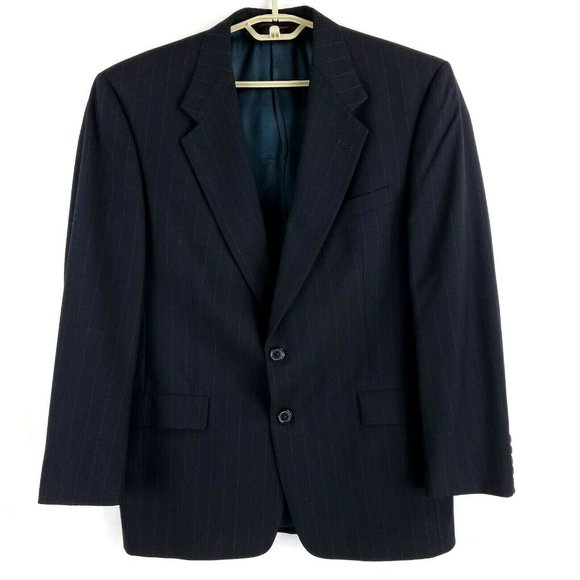 Hart Schaffner Marx Black Pinstripe Wool 2 Button Suit 42L 37x30 - Picture 1 of 10